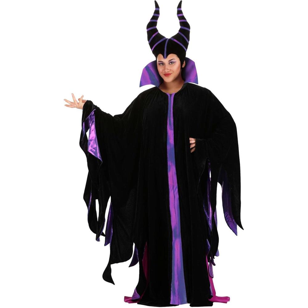 imageDisney Sleeping Beauty Adult Maleficient Robe Womens Long Black Evil Robe Halloween Costume