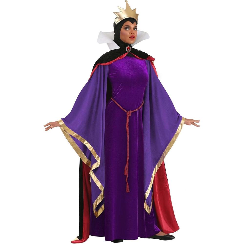 imageWomens Snow White Queen Costume  Adult Disney Classic Queen Grimhilde Dress with Belt Cape Hood and Crown