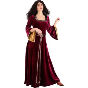 Disney’s Tangled Adult Mother Gothel Costume, Dark Red Renaissance Fair Dress Halloween Outfit