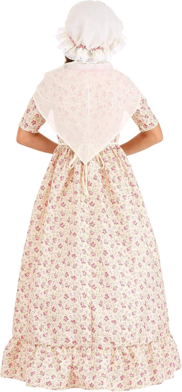 imageKids Colonial Girl Flower Print Dress Educational Revolutionary War Costume With Dress Apron Scarf And Hat