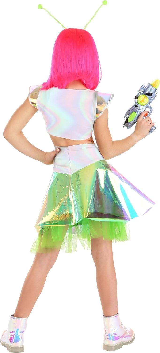 imageSupernova Surfer Alien Costume for Kids Holographic Crop Top Skirt ampamp Headband with Posable Antennae