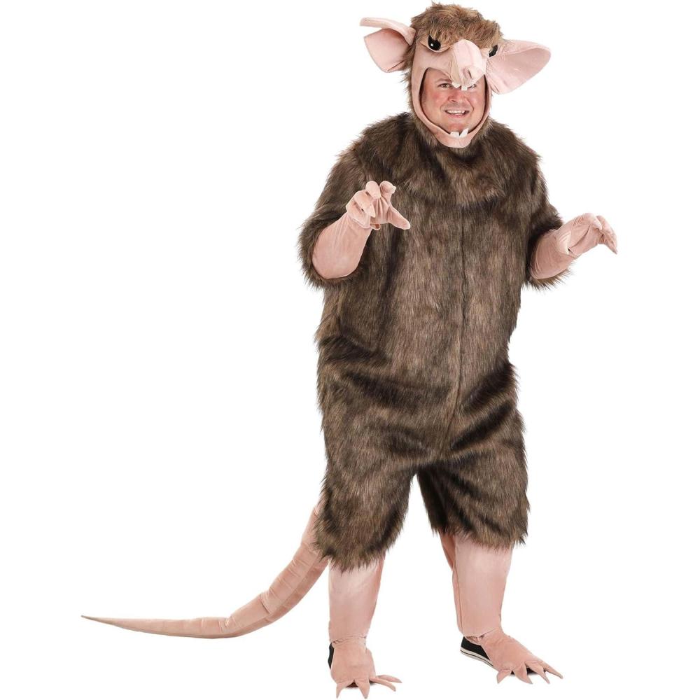 imageAdult Sewer Rat Costume Brown Hooded Jumpsuit wAttached Gloves ampamp Shoe Covers