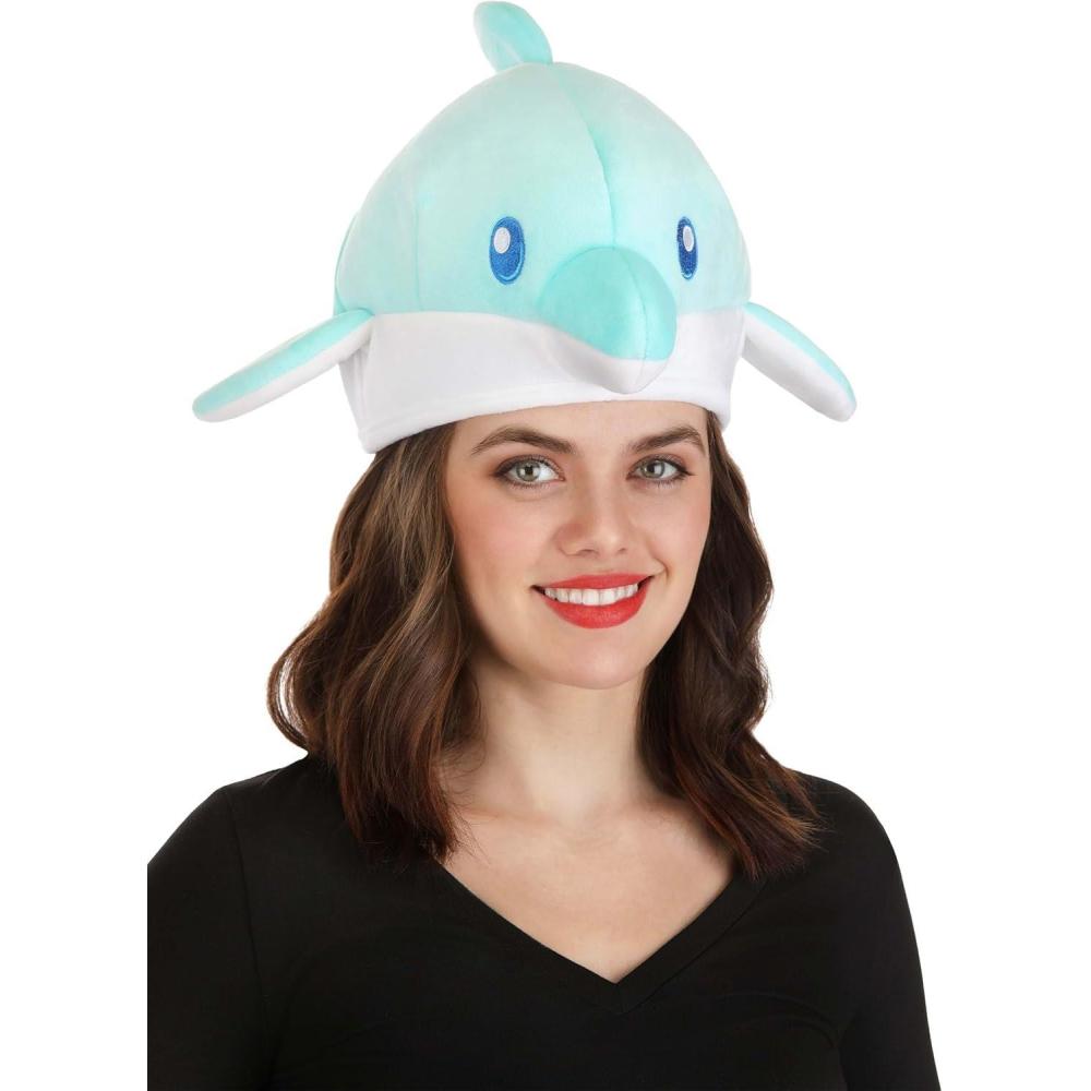 imageDolphin Costume Hat Plush Animal Ocean Sea Creature Halloween Cosplay Accessory with Fins for Adults