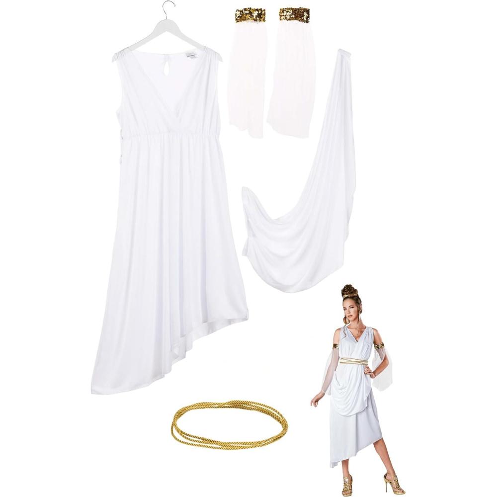 imageGreek Goddess Costume for Women Flowing Draped Dress with Belt ampamp Arm Bands