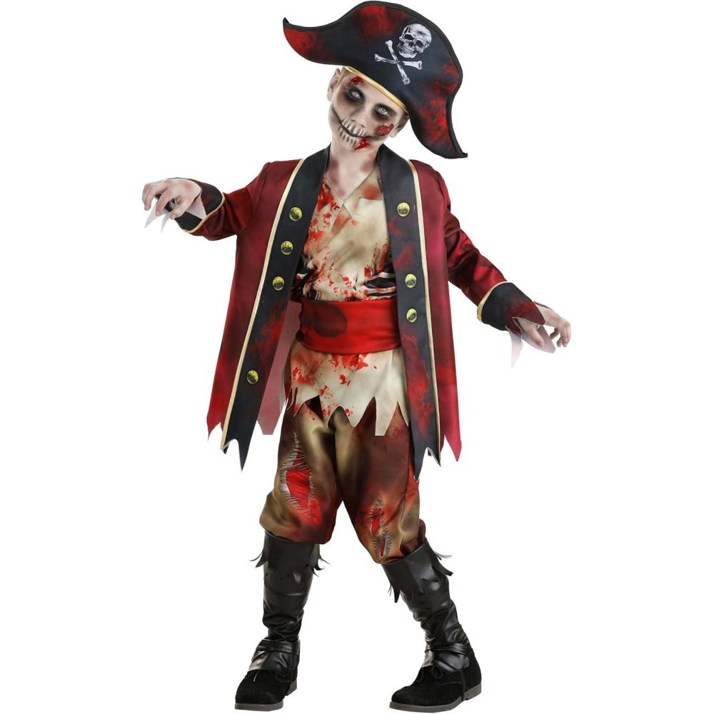 imageKids Zombie Pirate Costume Kids Classic Halloween Costume Scary Undead Zombie Pirate for Children