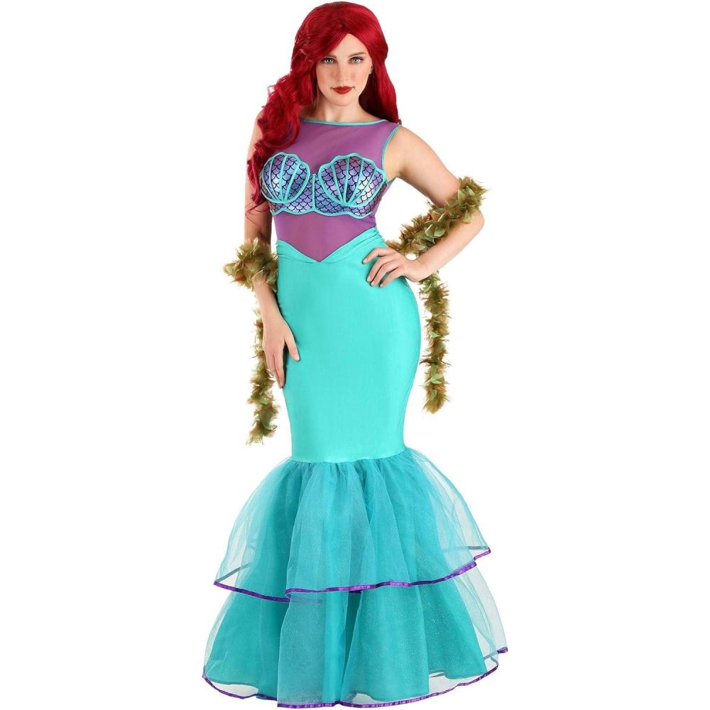 imageMermaid Womens Costume  Purple Mesh Top with Spandex Mermaid Skirt Glitter Tulle HemPurple  Green