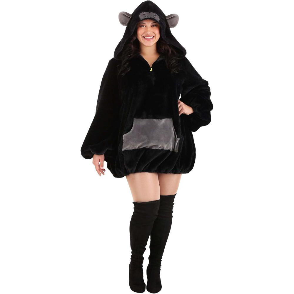 imagePlus Size Womens Positively Primate Gorilla Costume  Faux Fur Dress with Hood Ears and Banana Zipper Pull