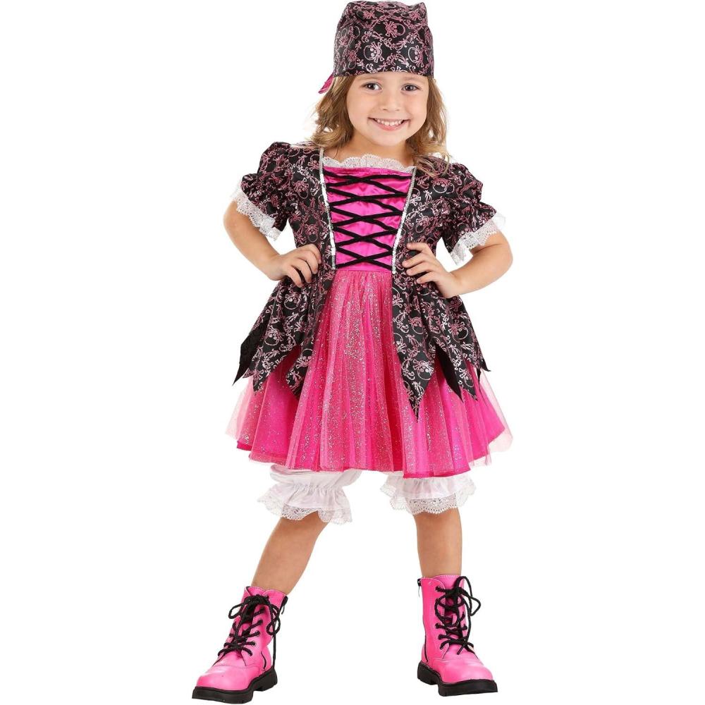 imagePrecious Pink Pirate Costume for Toddlers  Girls Buccaneer Dress With Lace Edging Bloomers ampamp Bandana Hat