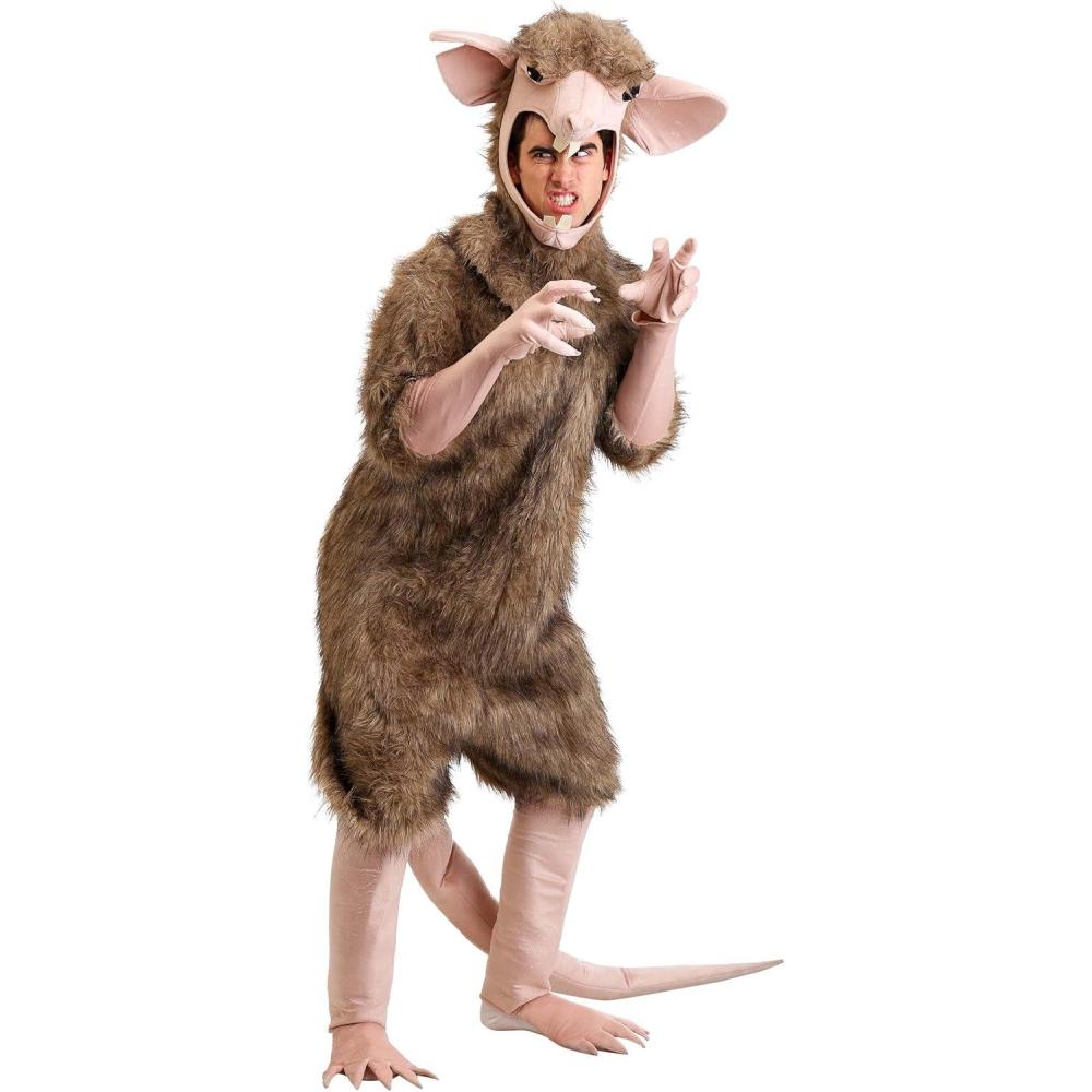 imageRabid Albino or Brown Sewer Rat Halloween Costumes  Rodent Jumpsuit with Headpiece ampamp Attached Gloves and Foot CoversBrown Rat W Cheese Block