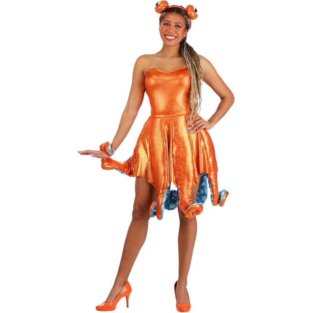 imageWomens Iridescent Orange Octopus Costume Dress  Sea Creature Outfit with Tentacle Skirt and OceanInspired Details