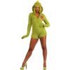 imageWomens Dr Seuss Grinch Costume  Hooded Fuzzy Romper ampamp Gloves for Christmas or Holiday Party  Officially Licensed