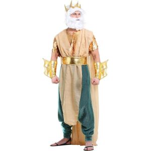 Adult Golden Poseidon Costume Mens, Greek Mythology Olympian God King of the Sea Halloween Costume(King of the Sea Halloween Costume – Gold)
