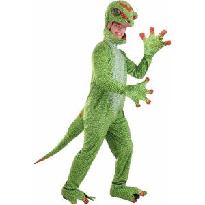 Adult Green Gecko Halloween Costume | Iguana Costume Jumpsuit with Headpiece, Gloves and Shoe Covers for Themed Parties