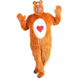 Adult Plus Size Classic Tenderheart Care Bears Costume | Officially Licensed Hooded Jumpsuit, Attached Mitts