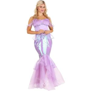 Adult Under the Sea Beauty Mermaid Costume, Women’s Deluxe Mermaid Dress with Sequins, Iridescent Panel, and Ruffled Details