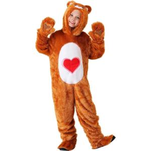 Care Bears Classic Tenderheart Bear Costume for Kids | Toddler Hooded Brown With Heart Jumpsuit | 80s Cartoon