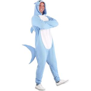 Comfy Shark Costume for Adults with Hooded Jumpsuit, Soft Fleece Fabric, Sculpted Fins