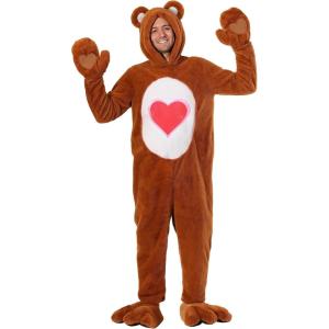 Deluxe Tenderheart Bear Care Bears Hoodie Halloween Costume | Mascot Jumpsuit For Adults | 80s TV Show(Costume)