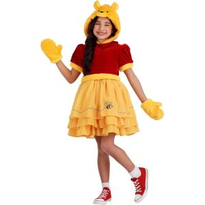 Disney Winnie the Pooh Kids Costume Dress for Girls | Classic Yellow and Red Outfit with Character Details