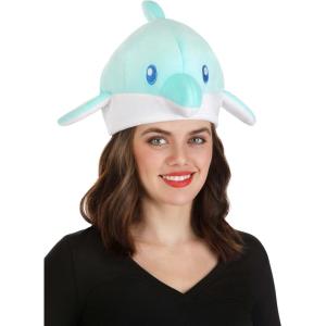 Dolphin Costume Hat Plush Animal Ocean Sea Creature Halloween Cosplay Accessory with Fins for Adults