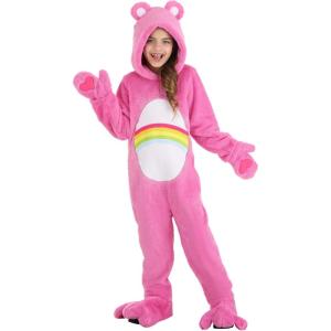 Girl’s Care Bears Deluxe Cheer Bear Halloween Costume | Pink Hooded Jumpsuit Outfit for Kids’ Themed Parties