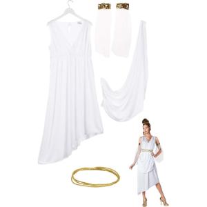 Greek Goddess Costume for Women, Flowing Draped Dress with Belt & Arm Bands