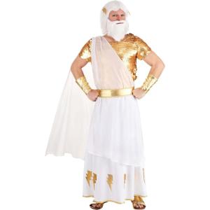 Men’s Deluxe Zeus Costume, Zeus Greek God Costume with Sequin and Lightning Bolt Details