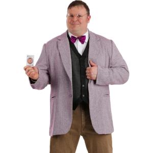 Men’s Plus Size Professor Plum Costume | Jacket with Vest, Bow Tie, Glasses, and Character Card | Clue Board Game Outfit