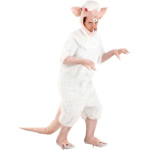 Rabid Albino or Brown Sewer Rat Halloween Costumes | Rodent Jumpsuit with Headpiece & Attached Gloves and Foot Covers(Albino Rat)