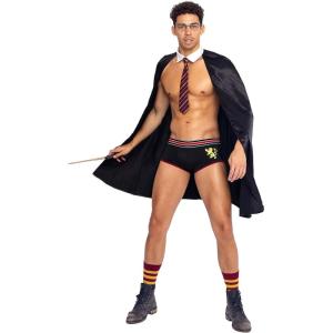 Roma Hunky Wizard Costume for Men – Magical Main Character Wand Wielder Large Black