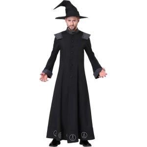 Warlock Costume for Men – Poplin Jacket with Printed Symbols, Mandarin Collar, and Matching Hat