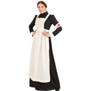 Women’s Florence Nightingale Costume Adult Nurse Dress with Apron, Bonnet, and Arm Band Halloween Historical Nurse