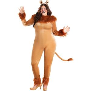 Women’s Plus Size Fierce Lion Costume | Safari Predator Animal Jumpsuit with Tail and Headband