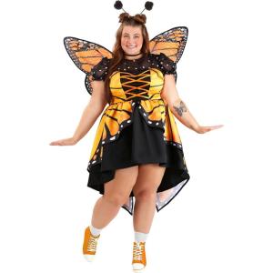 Womens Plus Size Trendy Butterfly Costume Dress with Wings & Headband for Halloween Party Cosplay | Nature Insect Outfit