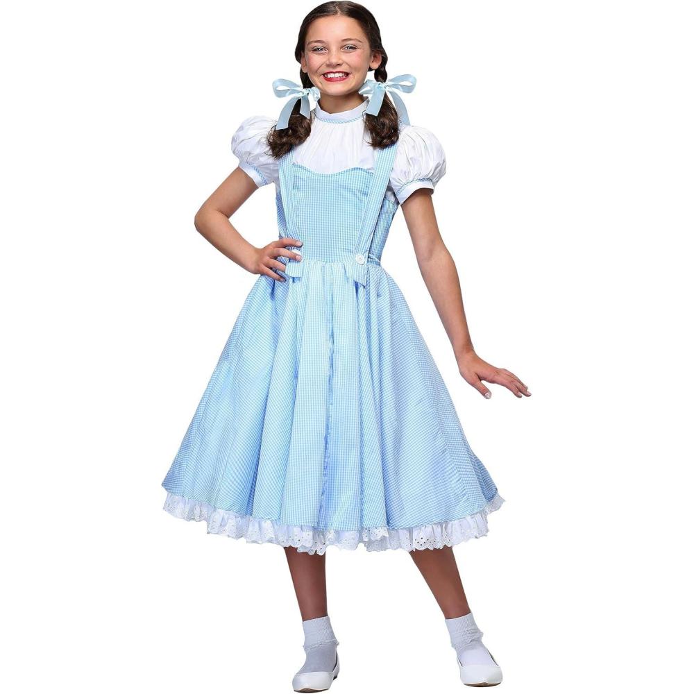 imageGirls Dorothy Deluxe Halloween Costume  Iconic Wizard of Oz Character  Classic Kansas Girl Gingham Dress with Hair RibbonsCostume
