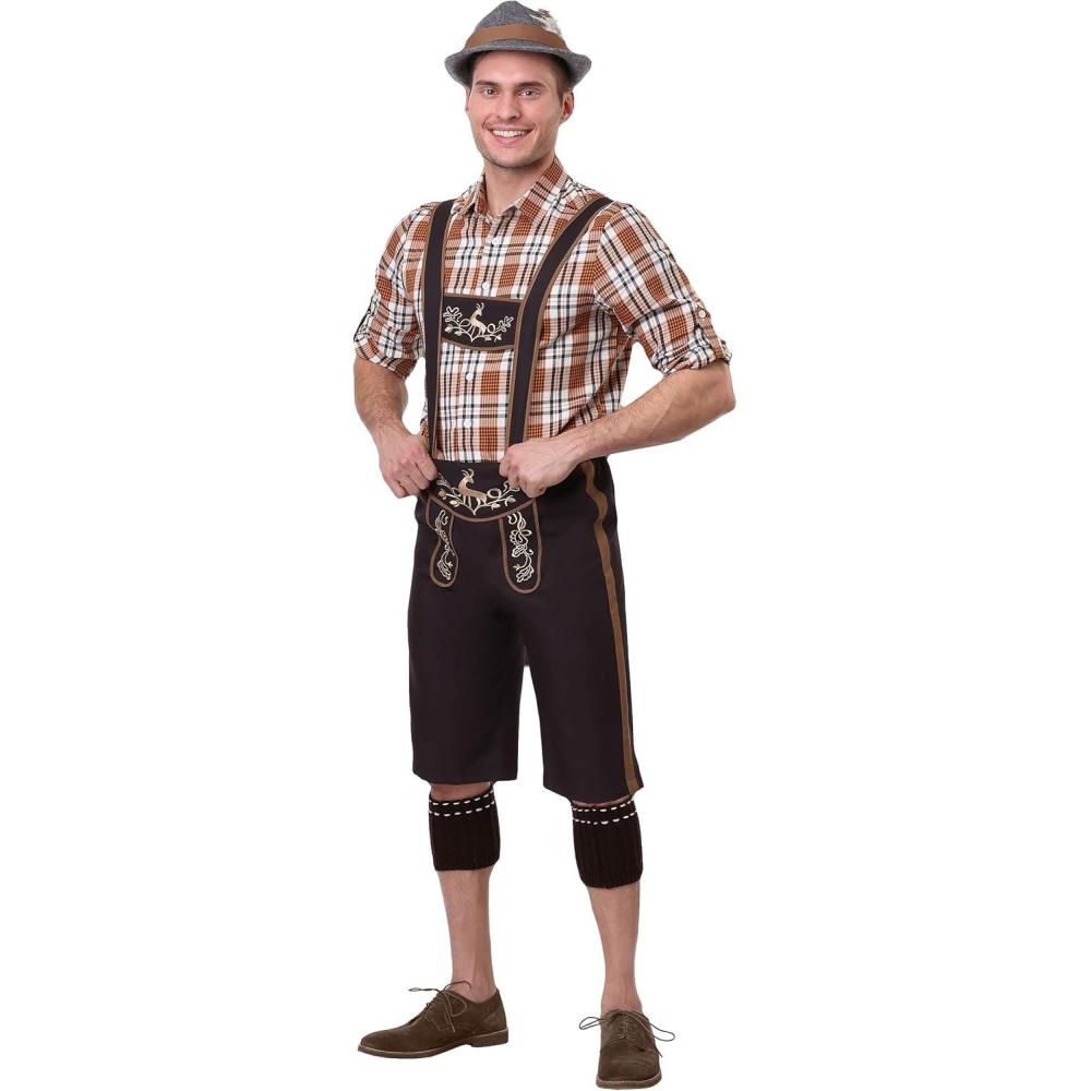 imageMens Plus Size Oktoberfest Stud Costume  Lederhosen Shirt Hat and Sock Cuffs