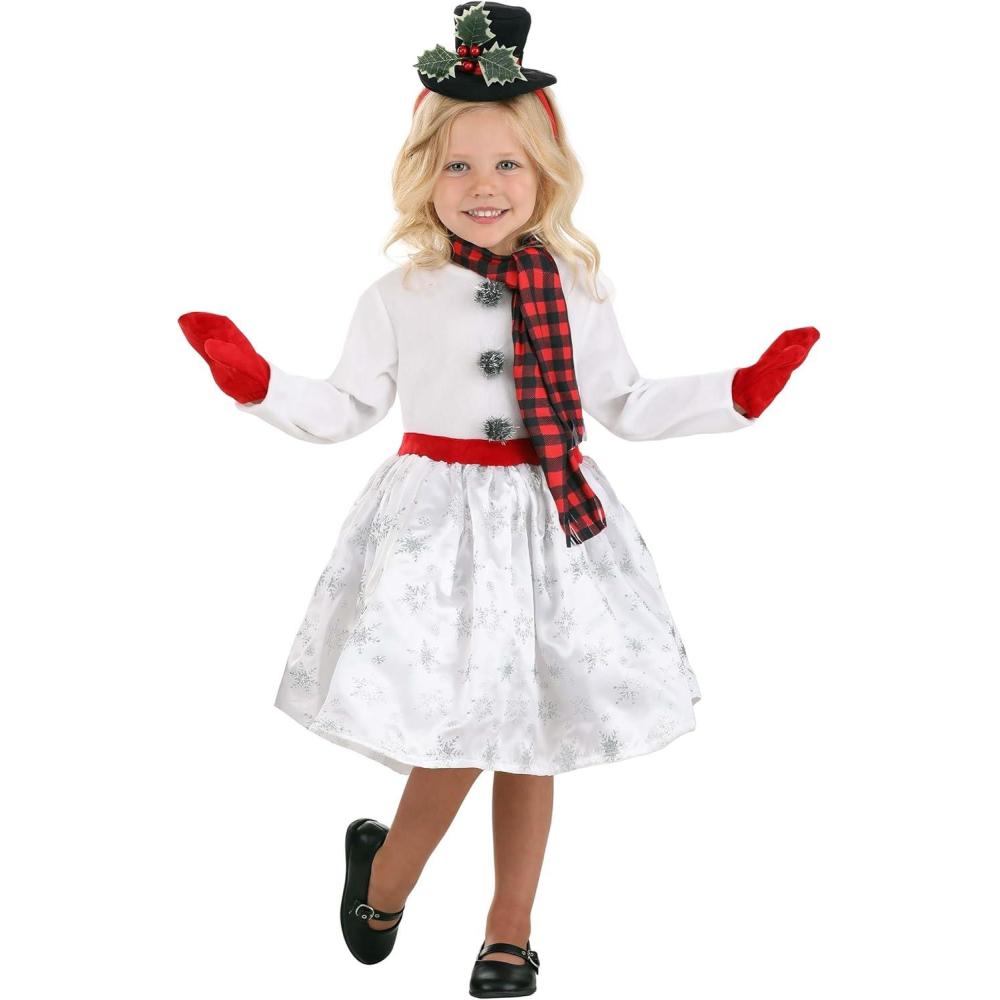 imageToddler Snowgirl Costume  Glitter Christmas Dress Scarf Mittens Hat  Holiday Costumes