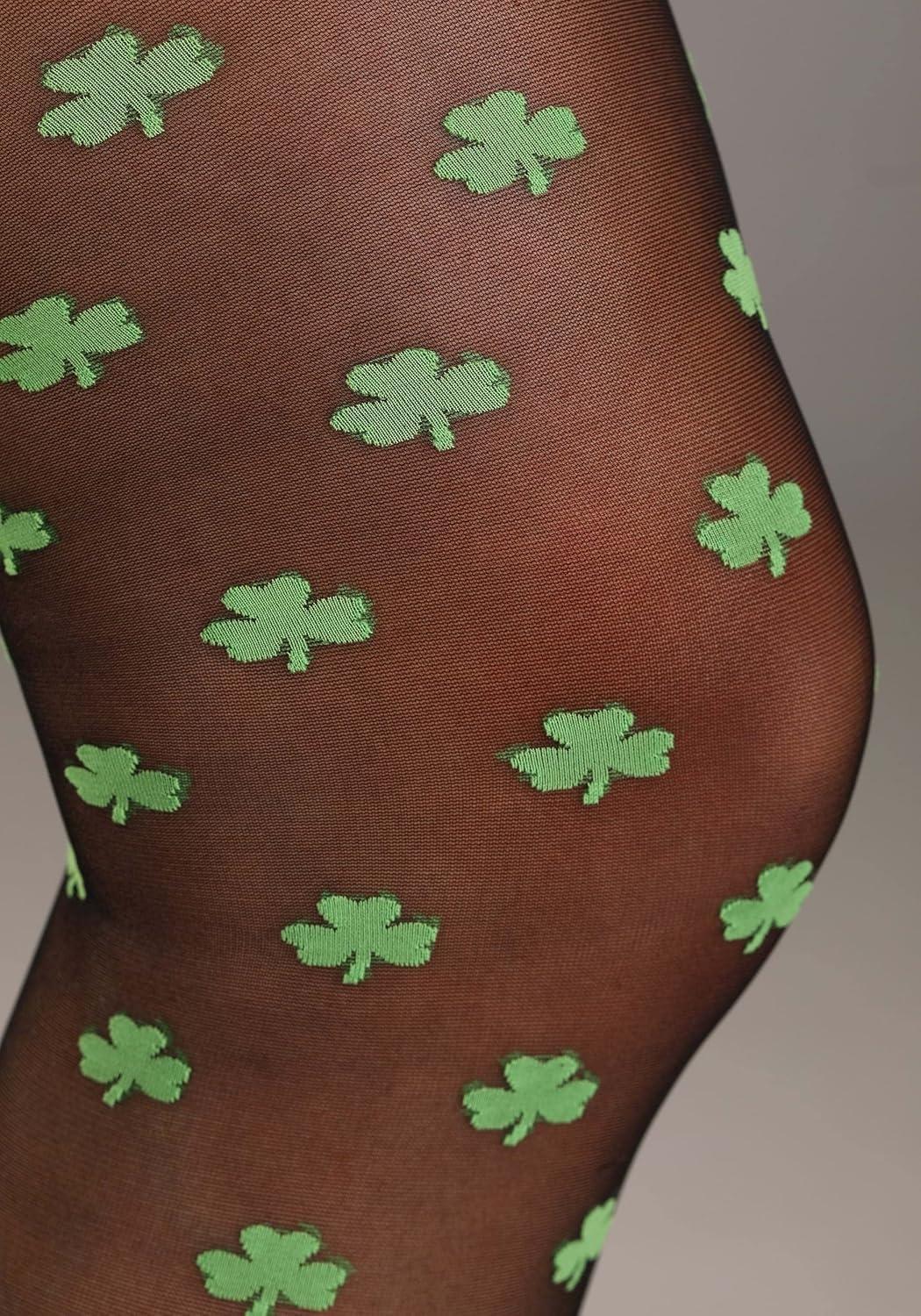 imageFun Costumes Womens Costume Shamrock Tights Stretch Knit Design with Elastic Waistband and Opaque Shamrocks Standard Black