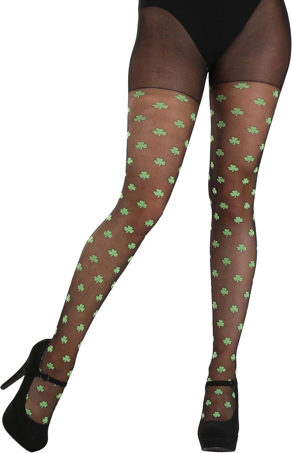 imageFun Costumes Womens Costume Shamrock Tights Stretch Knit Design with Elastic Waistband and Opaque Shamrocks Standard Black