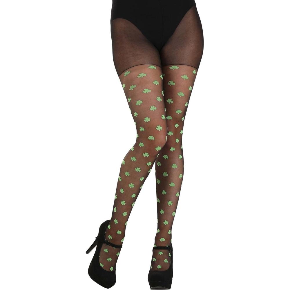 imageFun Costumes Womens Costume Shamrock Tights  Stretch Knit Design with Elastic Waistband and Opaque Shamrocks  Standard Black