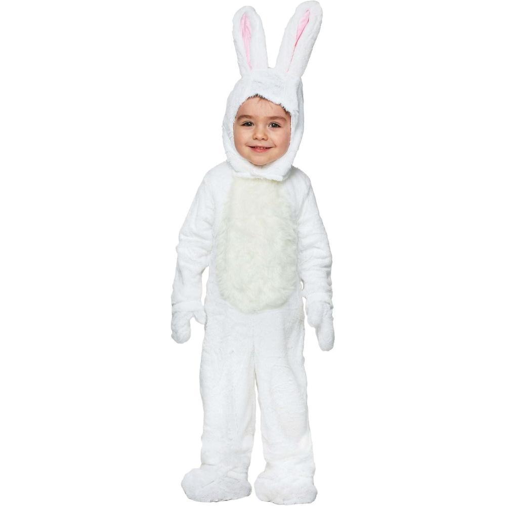 imageWhite Open Faced Bunny Costume for Toddler Fluffy Bunny Jumpsuit with Hood Pair Of Mitts And Pair Of Shoe CoversCostume