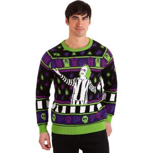 Fun Costumes Beetlejuice It’s Showtime! Adult Halloween Sweater – Beetlejuice Movie Themed Sweater Unisex(Multicolor)