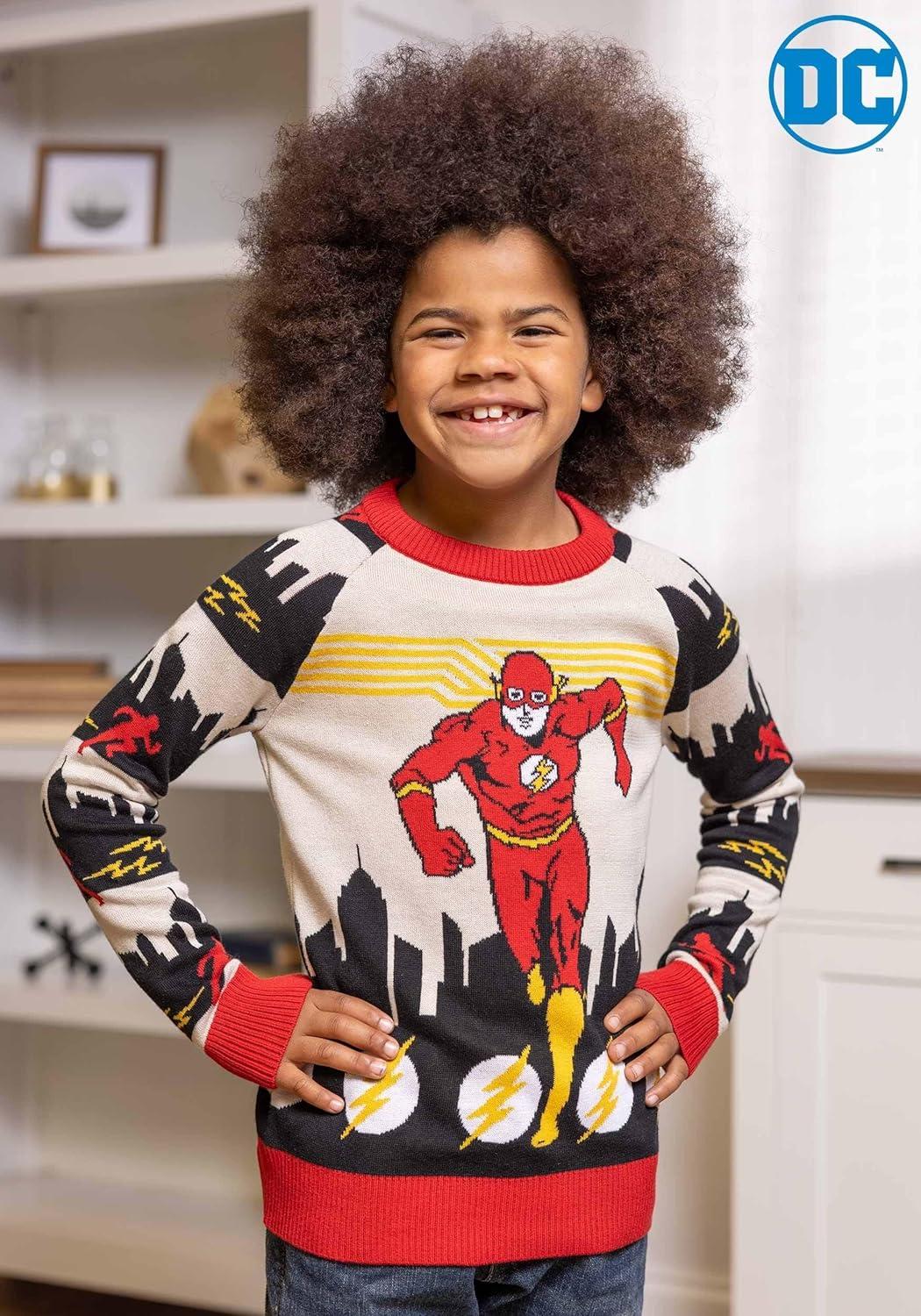 imageFlash Ugly Sweater for Kids Superhero Pullover Crewneck Sweatshirt for Boys ampamp Girls Red Superhero SweatersRed