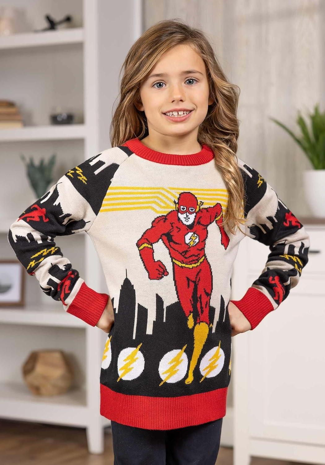 imageFlash Ugly Sweater for Kids Superhero Pullover Crewneck Sweatshirt for Boys ampamp Girls Red Superhero SweatersRed