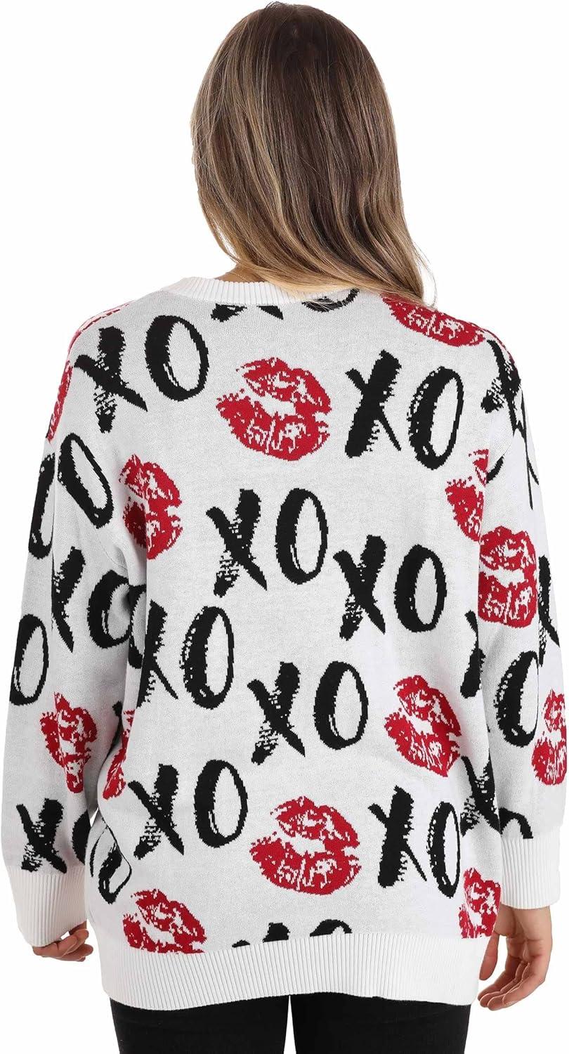 imageFun Costumes Hugs ampamp Kisses XOXO Ugly Valentines Day Sweater for Adults Cute VDay Sweatshirts Holiday Pullover Sweaters White XXLarge
