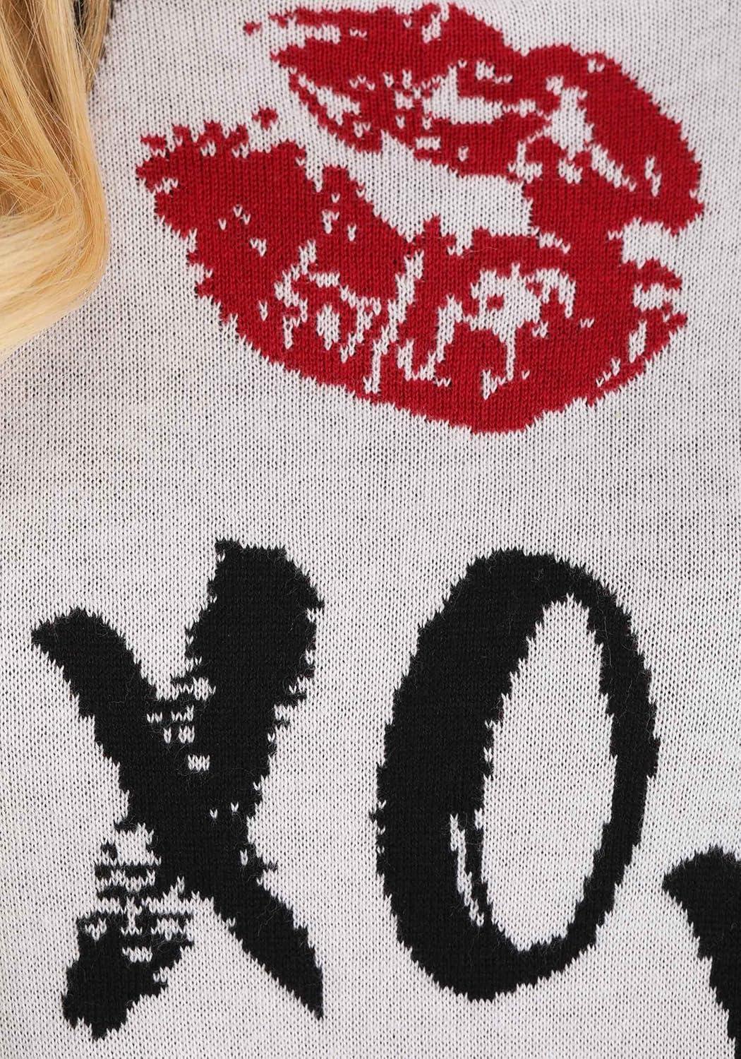 imageFun Costumes Hugs ampamp Kisses XOXO Ugly Valentines Day Sweater for Adults Cute VDay Sweatshirts Holiday Pullover Sweaters White XXLarge