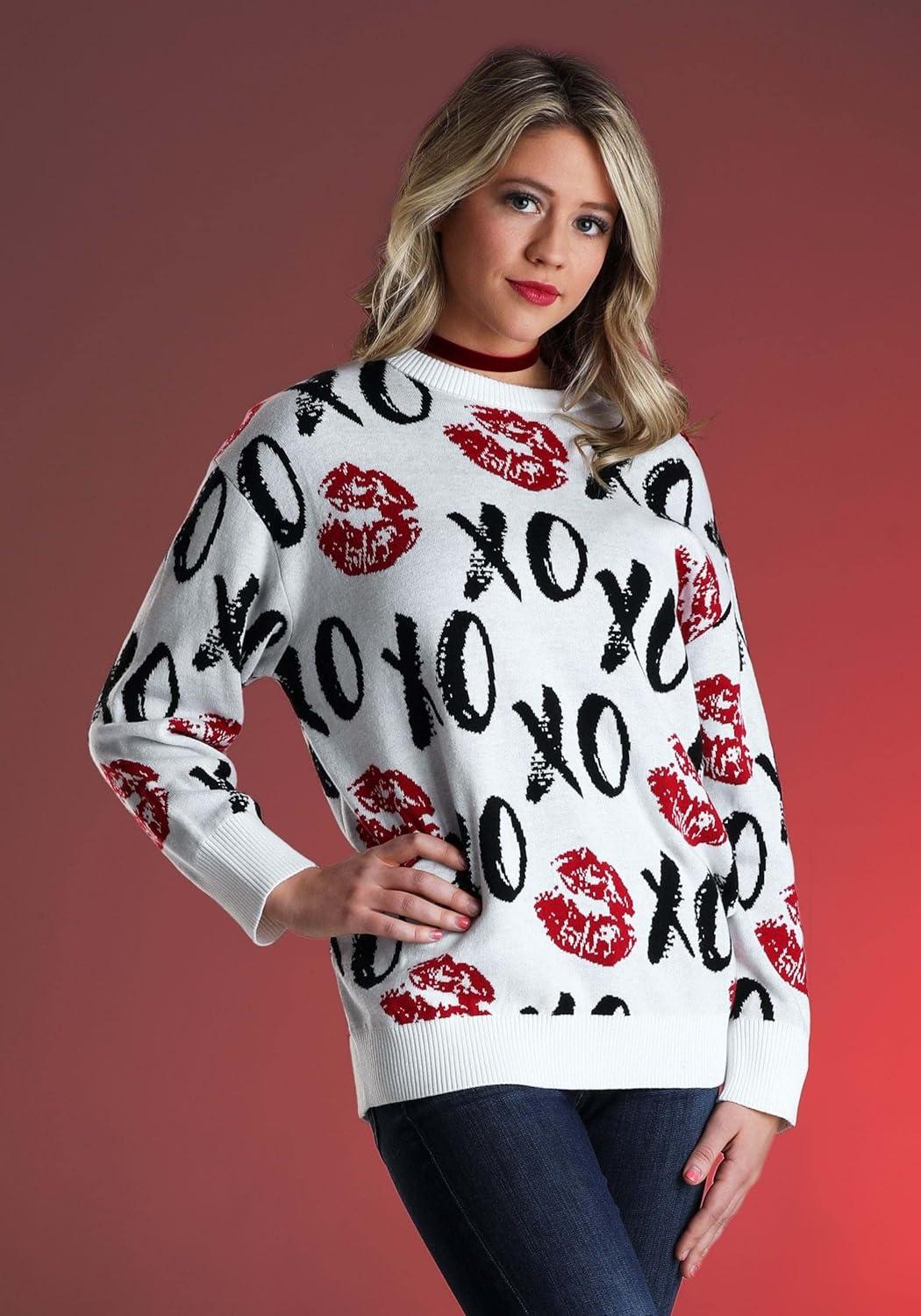 imageFun Costumes Hugs ampamp Kisses XOXO Ugly Valentines Day Sweater for Adults Cute VDay Sweatshirts Holiday Pullover Sweaters White XXLarge