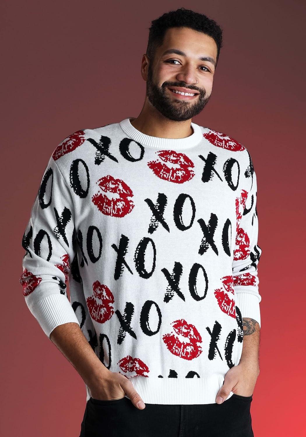 imageFun Costumes Hugs ampamp Kisses XOXO Ugly Valentines Day Sweater for Adults Cute VDay Sweatshirts Holiday Pullover Sweaters White XXLarge