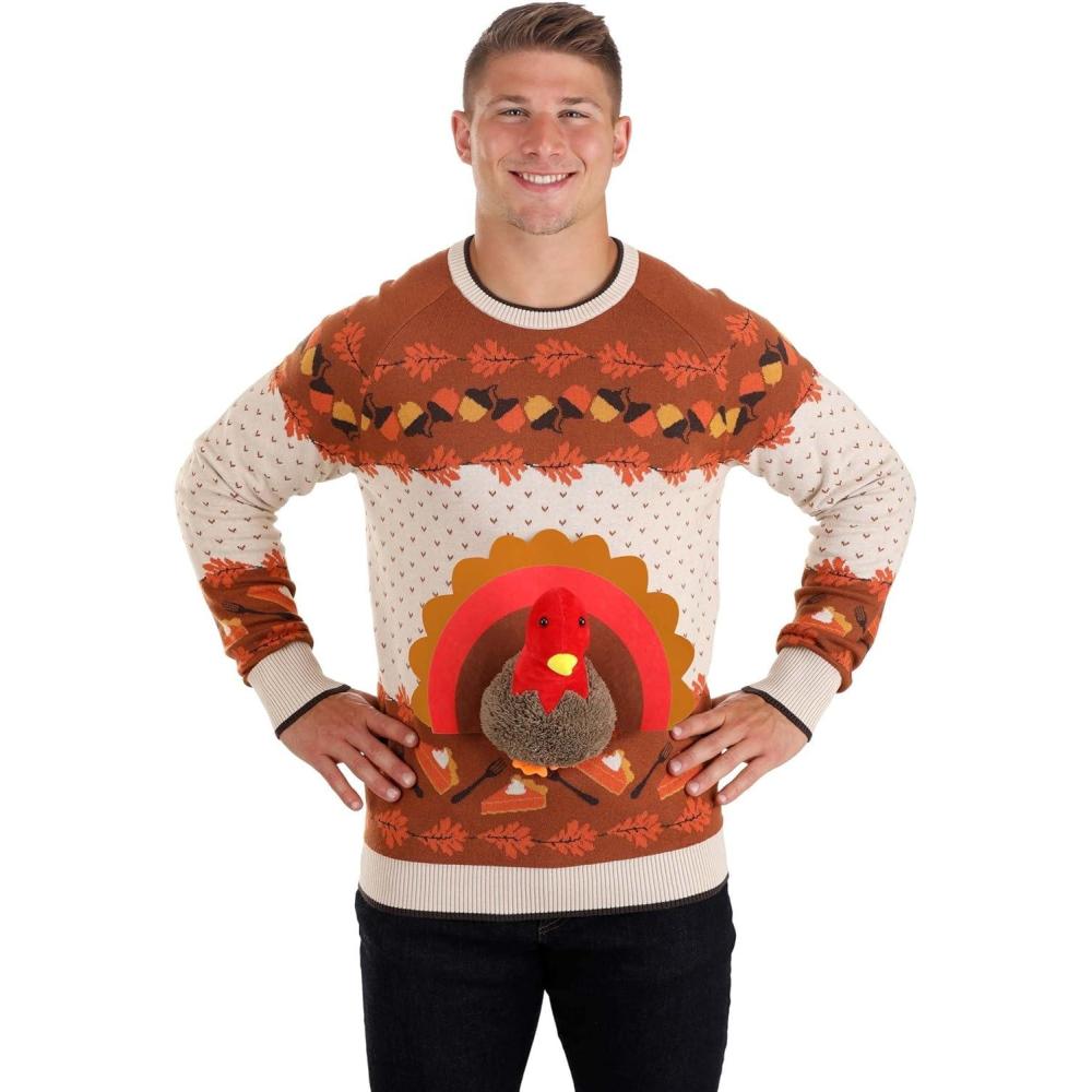 image3D Turkey Ugly Holiday Sweater for Adults Thanksgiving Funny Bird SweaterOrange