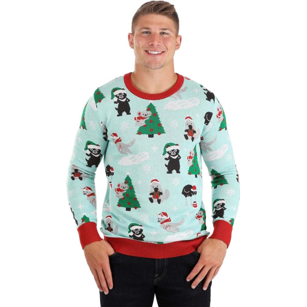 imageAustralian Animals Ugly Christmas Sweater for Adults Koala Bear Knit Crewneck Sweaters for Holiday PartiesMulticolored
